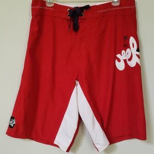 REEF Board Short Mens 34 Asian Wave Paddler Red White Black